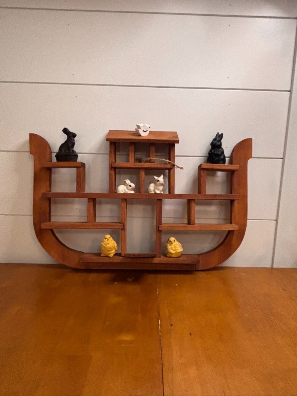 VTG Handcrafted Wooden Noah's Ark Shadow Box Wall Shelf Rustic Nursery Display